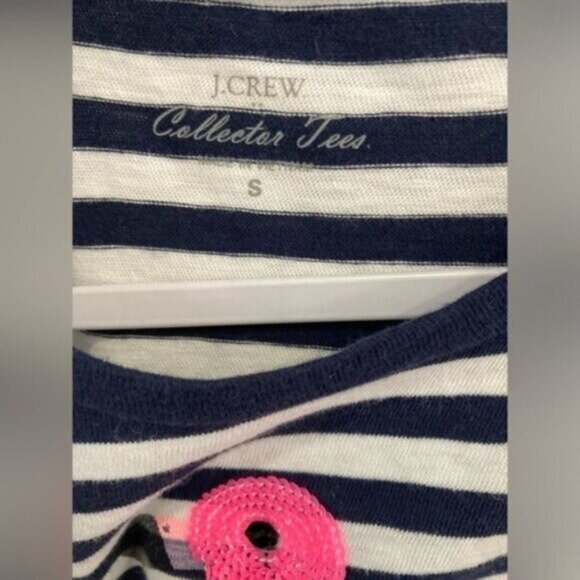 J.Crew Embellished Flamingo Preppy Mod Boho Kitschy Collector Tee Striped - Picture 3 of 5